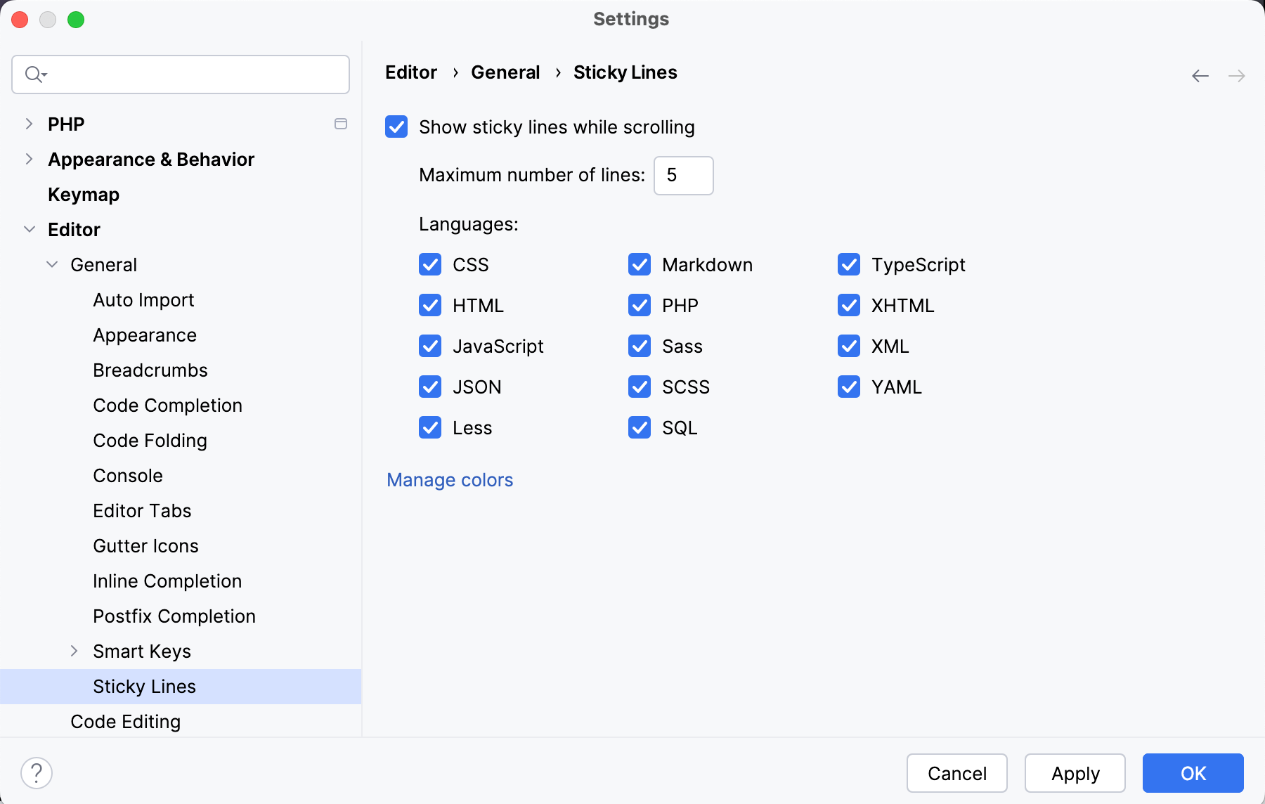 Disable sticky lines Disable sticky lines