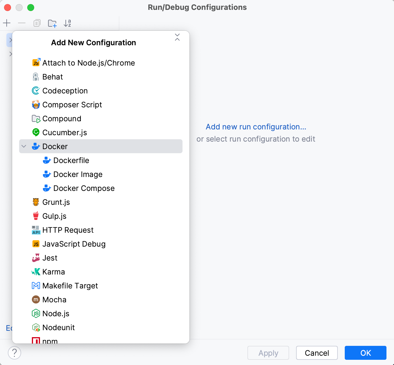 Docker run configuration dialog Docker run configuration dialog