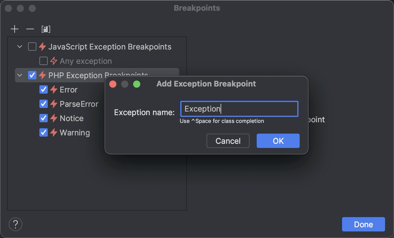Debug with PHP exception breakpoints | PhpStorm Documentation