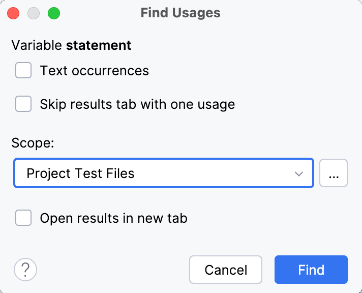 Find Usages dialog (Change Scope) Find Usages dialog (Change Scope)