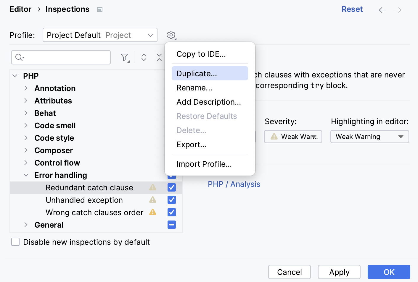 Duplicating a profile Duplicating a profile