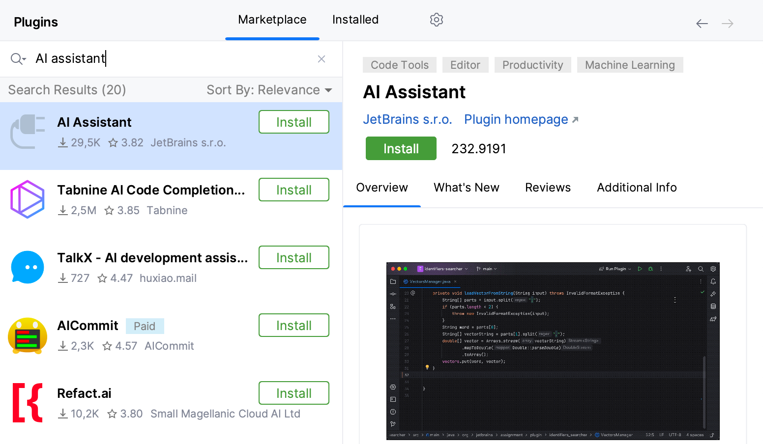 Installing a plugin from Marketplace Installing a plugin from Marketplace