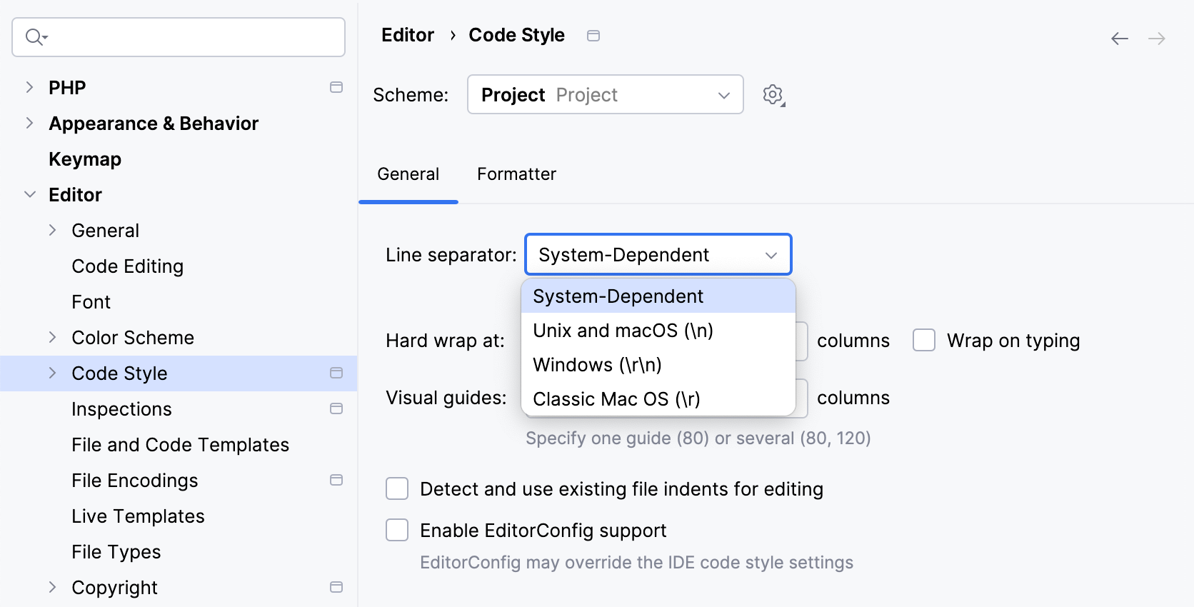Line Separator for new files Line Separator for new files