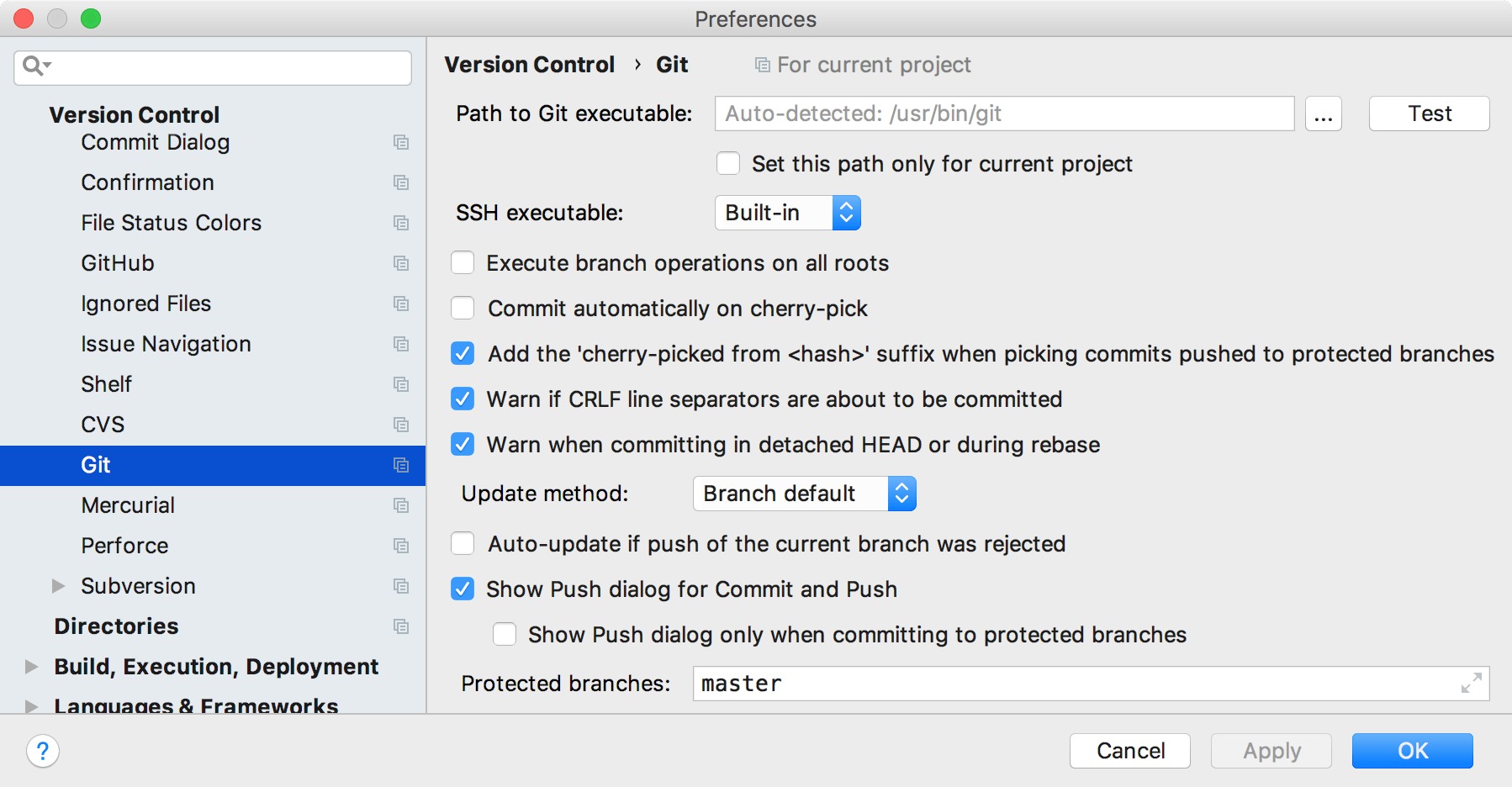 Editing VCS settings Editing VCS settings