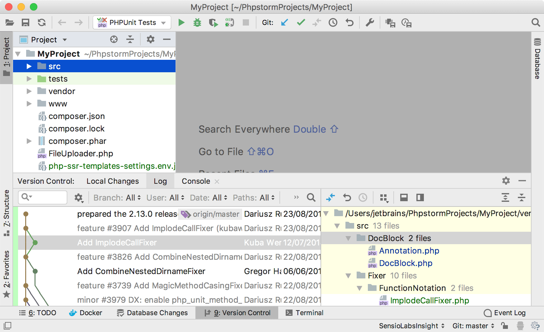The Log tab of the Git tool window The Log tab of the Git tool window