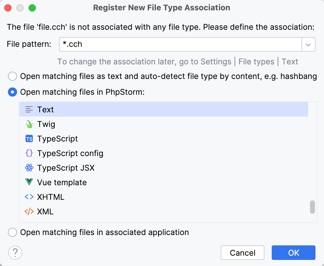PhpStorm: Associating a file name pattern with a file type