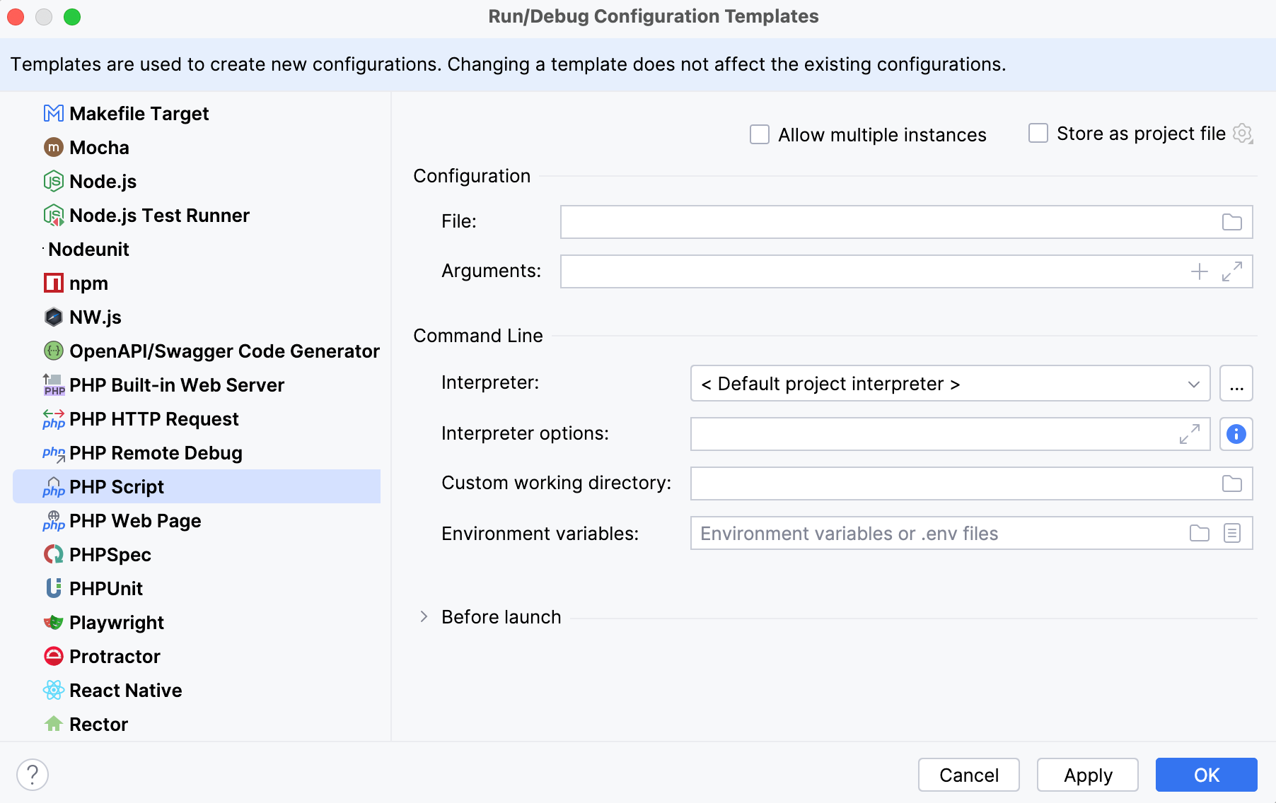 Run/Debug templates Run/Debug templates
