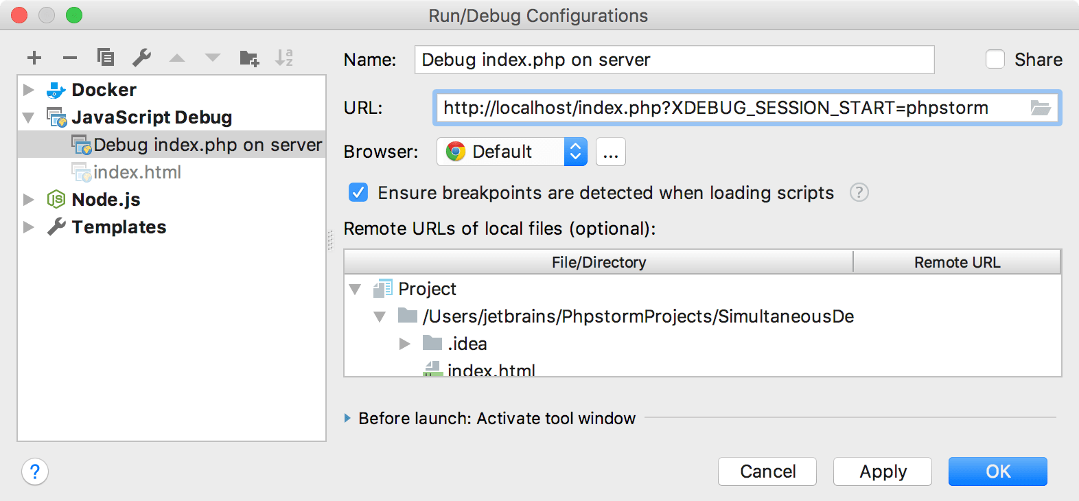 URL parameter for the Run/Debug configuration URL parameter for the Run/Debug configuration