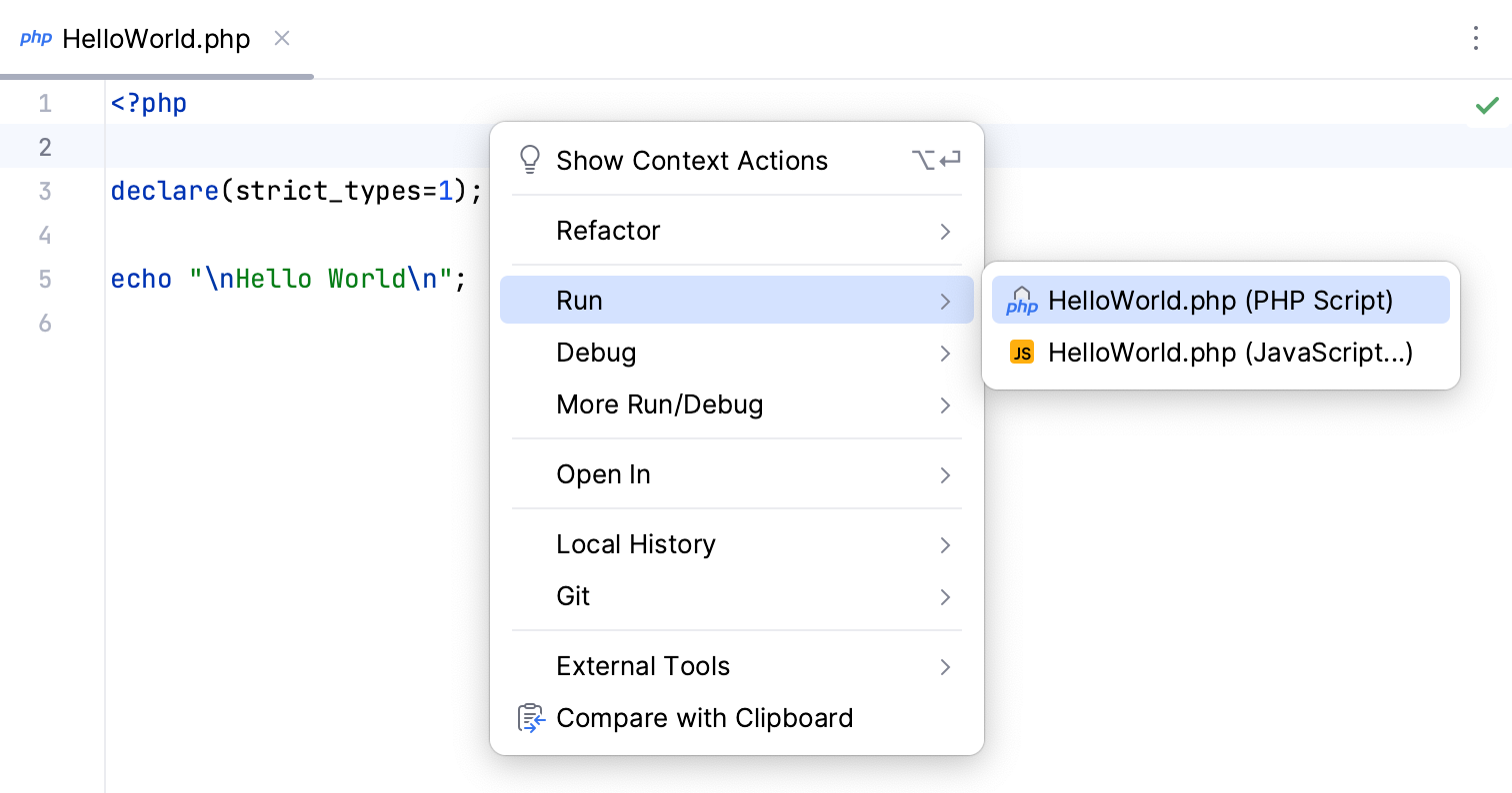 Run PHP script from the editor Run PHP script from the editor