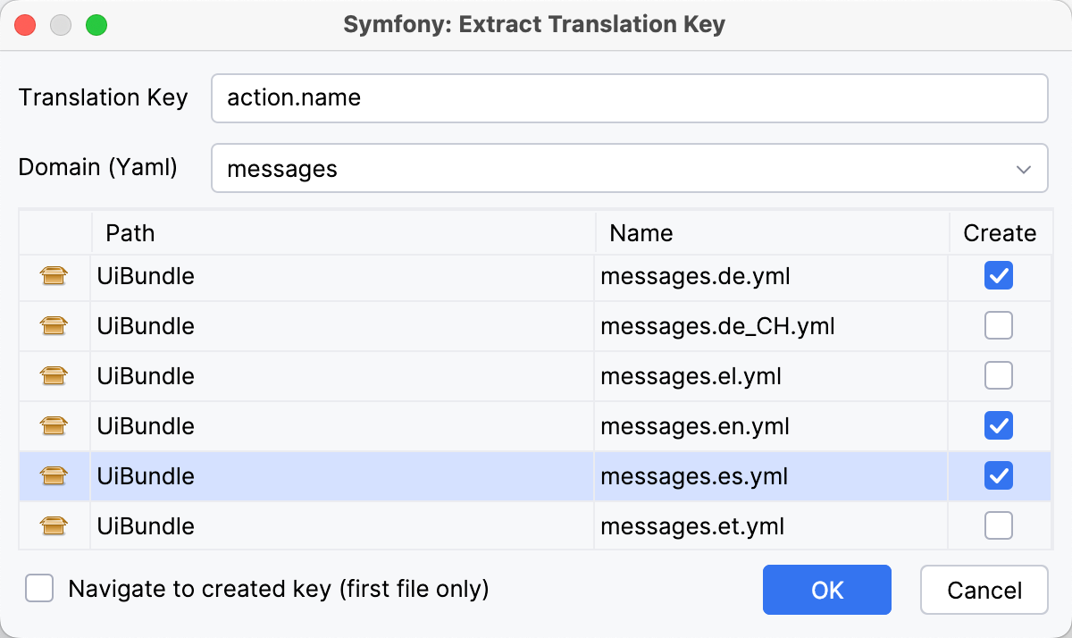the Extract Translation dialog the Extract Translation dialog