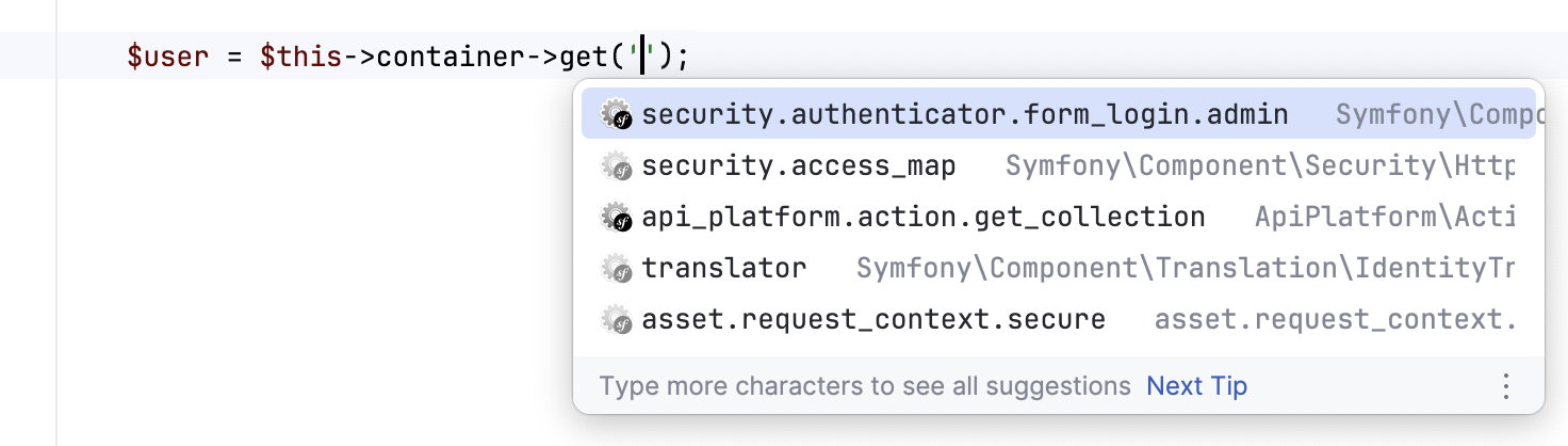 Symfony service name completion Symfony service name completion