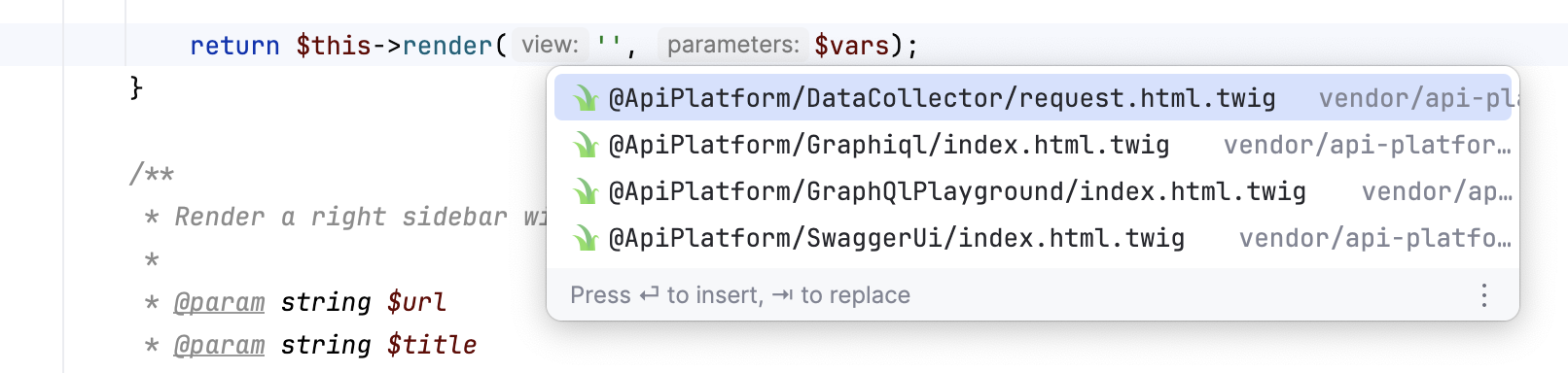 Symfony template name completion Symfony template name completion