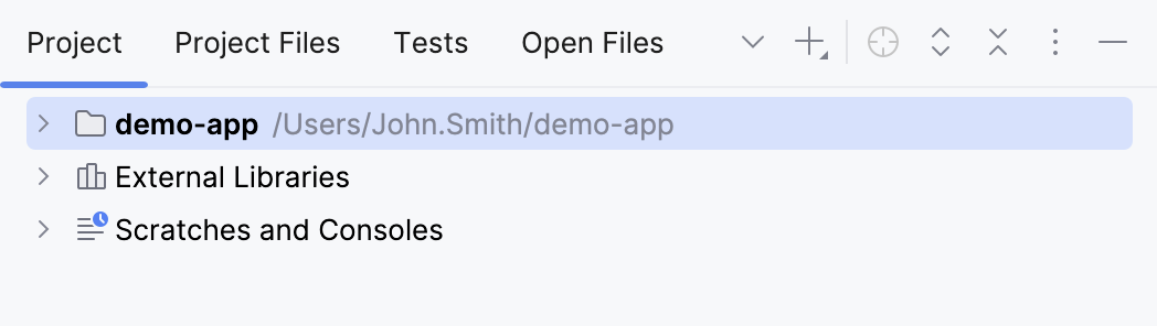 The Project tool window with the Group Tabs option enabled The Project tool window with the Group Tabs option enabled