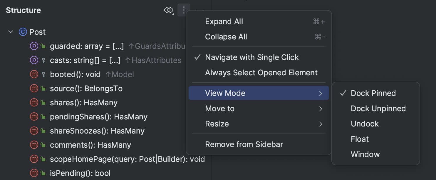 Tool window view modes | PhpStorm Documentation