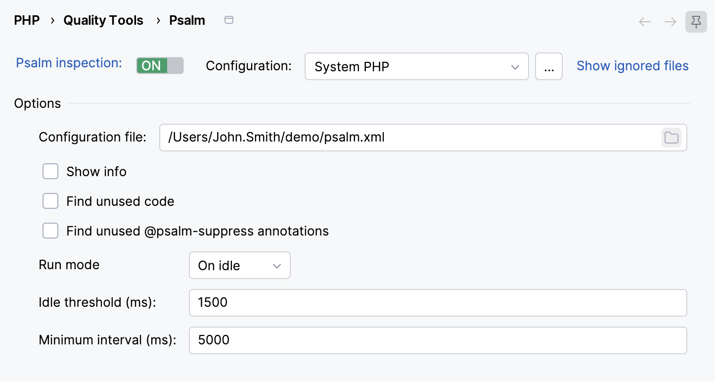 Psalm settings Psalm settings