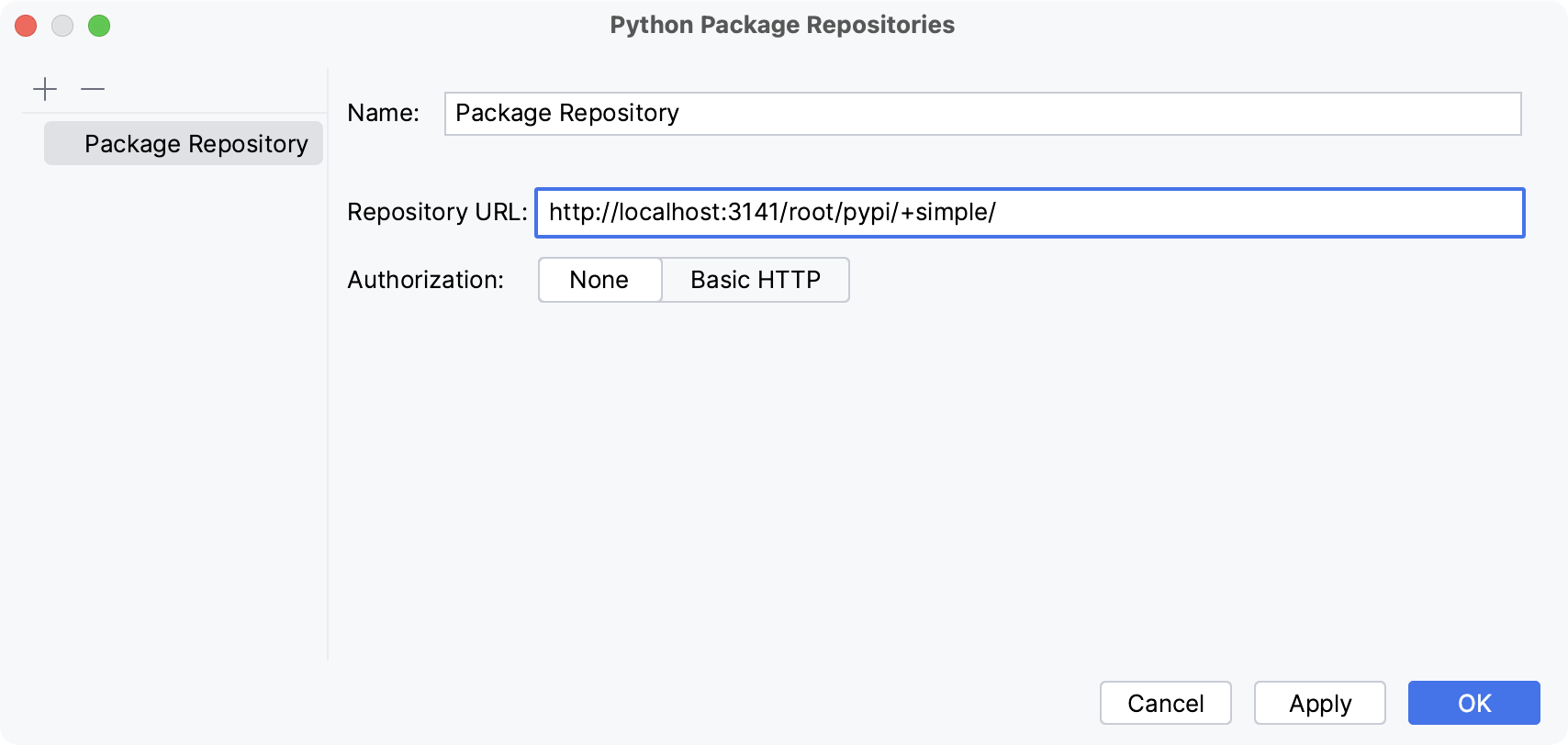 Adding a Python repository: No Authorization Adding a Python repository: No Authorization