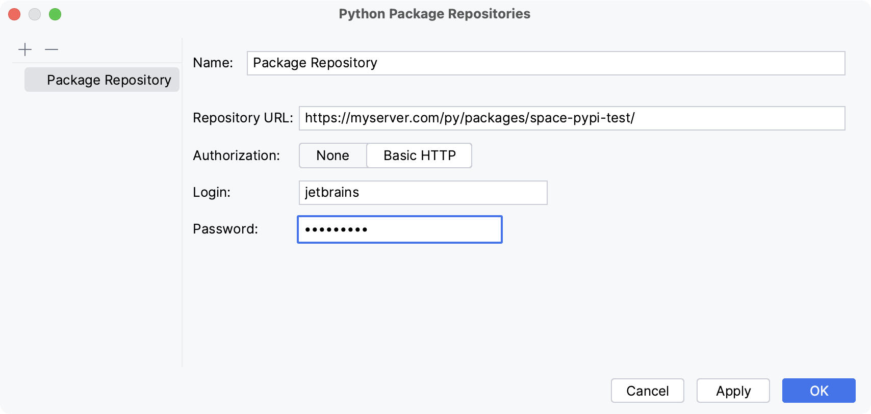 Adding a Python repository: Basic HTTP Authorization Adding a Python repository: Basic HTTP Authorization