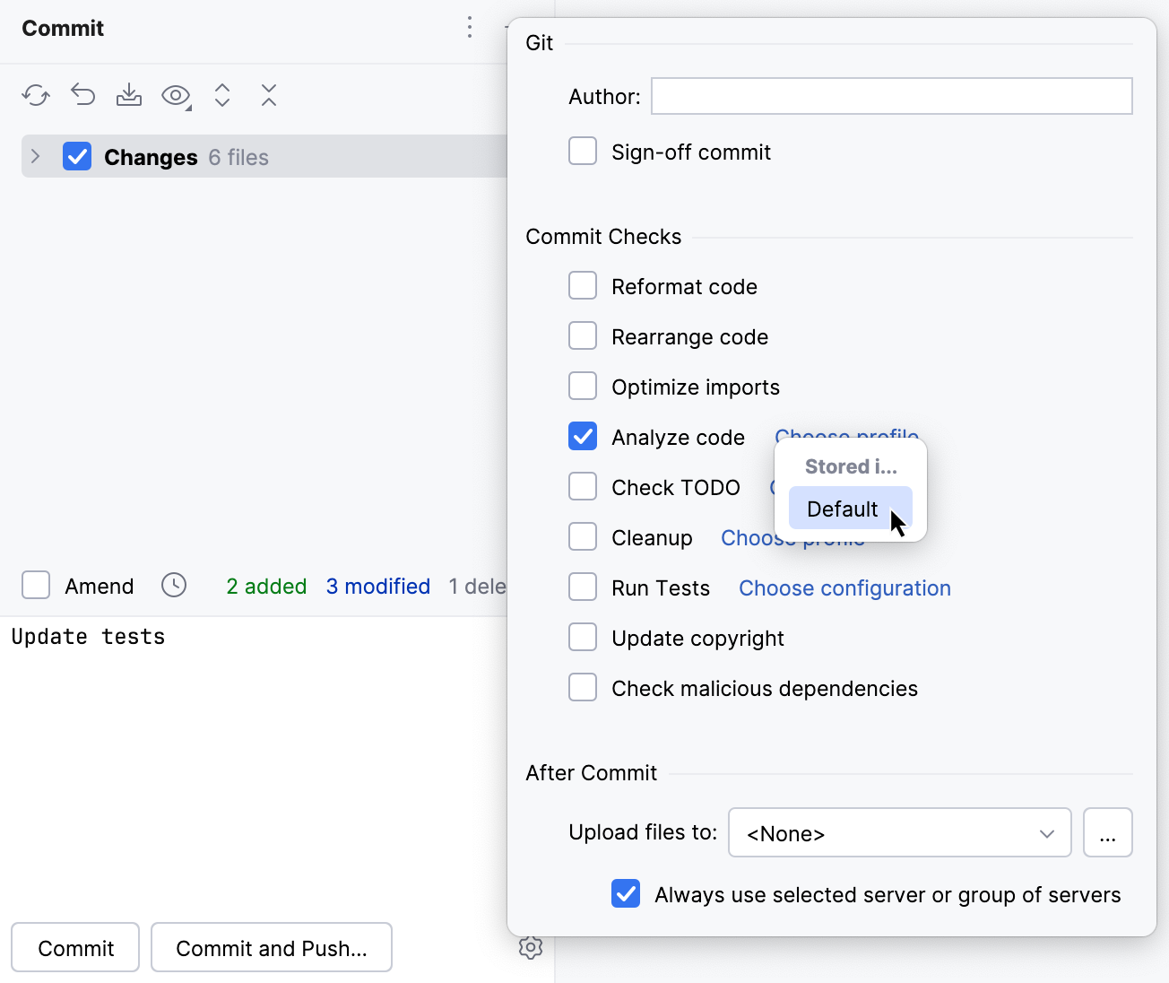 Run inspections before commit: Commit tool window Run inspections before commit: Commit tool window