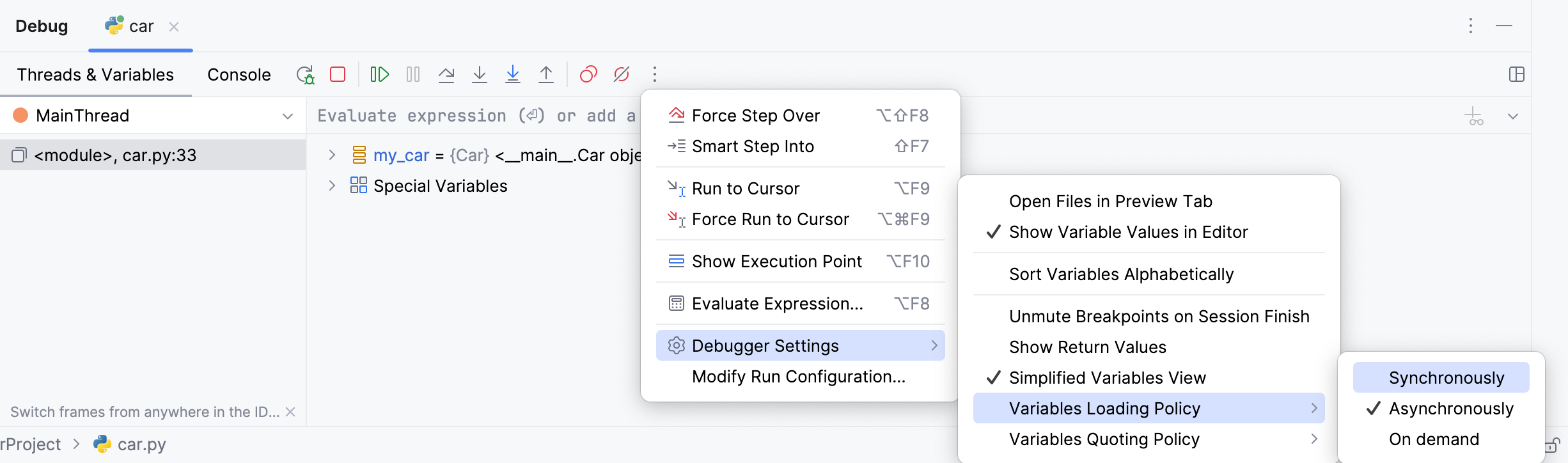 Select the variables loading policy Select the variables loading policy