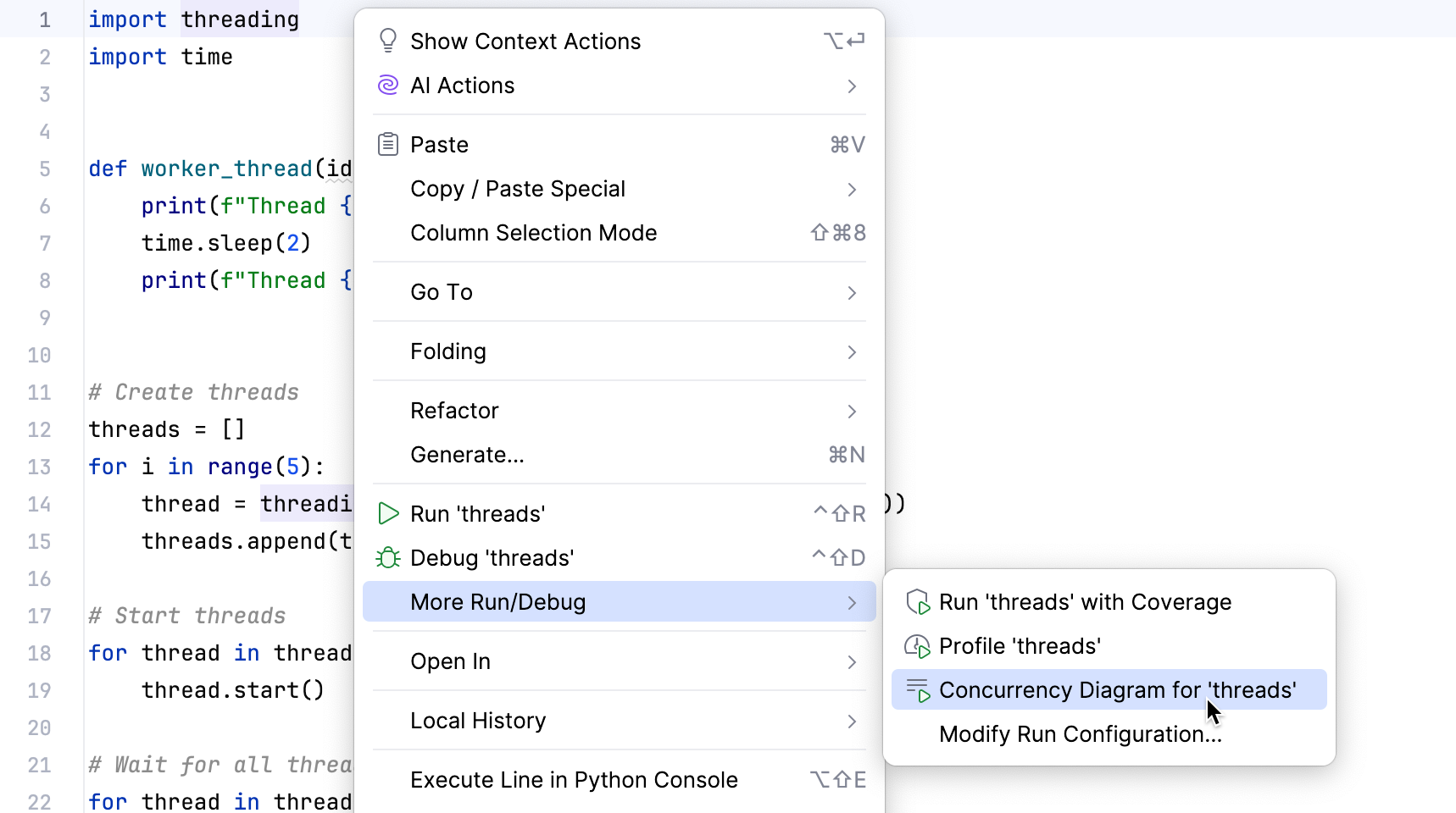 Run Concurrency Diagram from the context menu Run Concurrency Diagram from the context menu