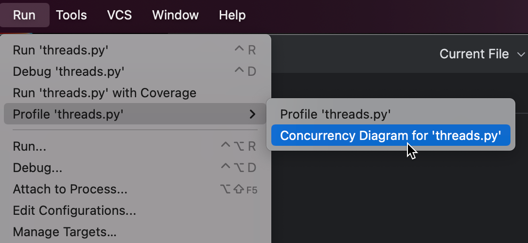 Run Concurrency Diagram from the main menu Run Concurrency Diagram from the main menu