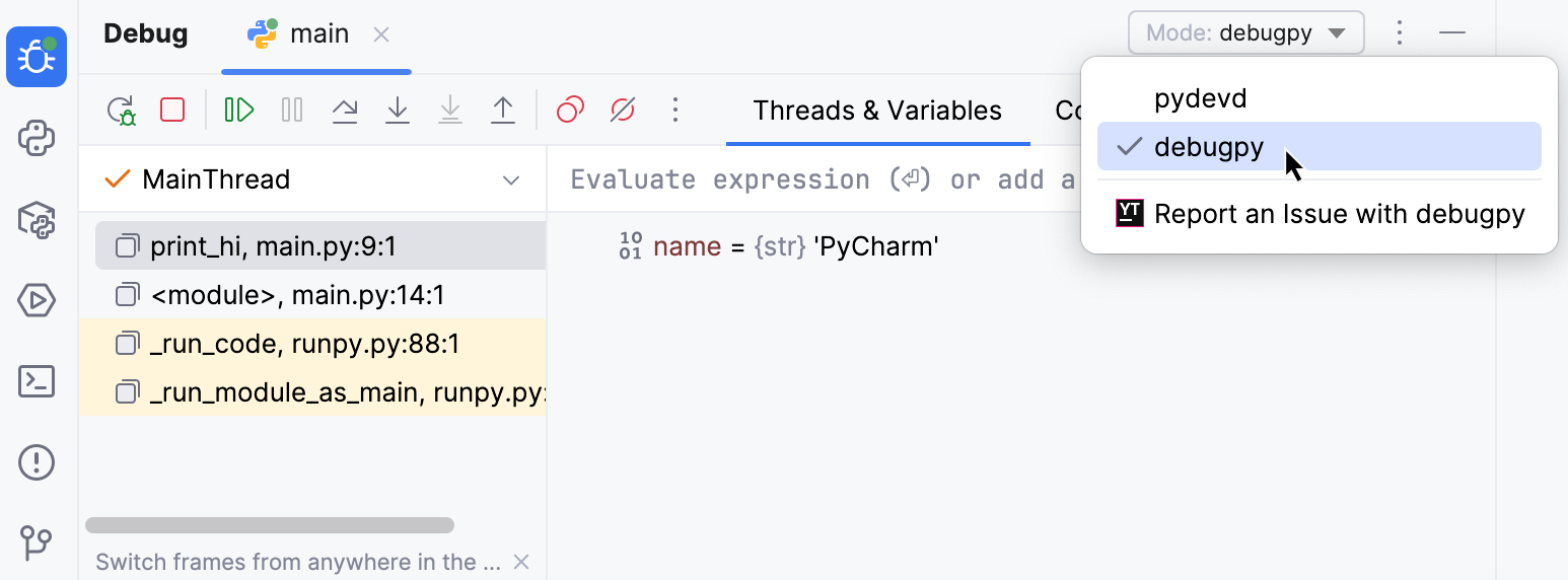 Debugpy 下拉菜单