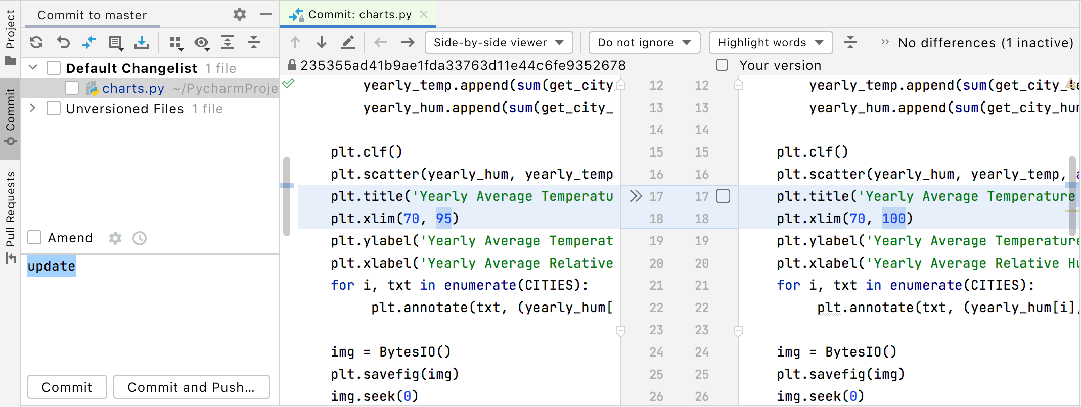 Diff preview in the editor Diff preview in the editor