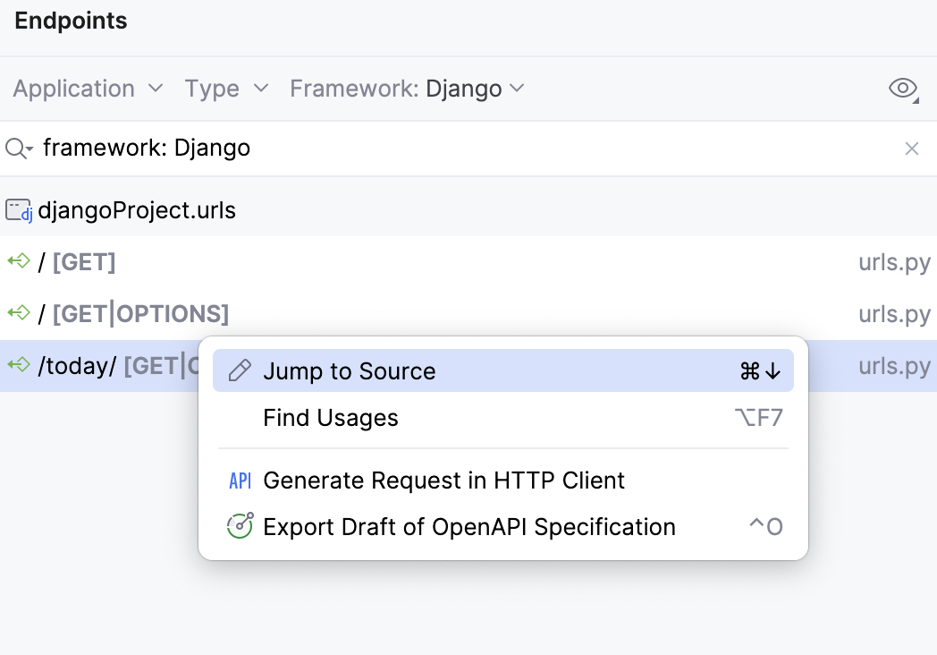 Endpoint context menu Endpoint context menu