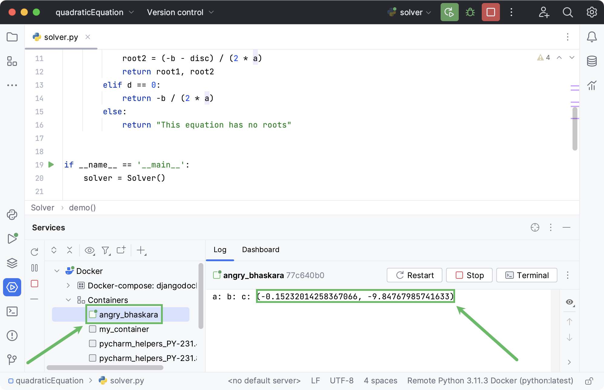 Docker container in the Services tool window Docker container in the Services tool window