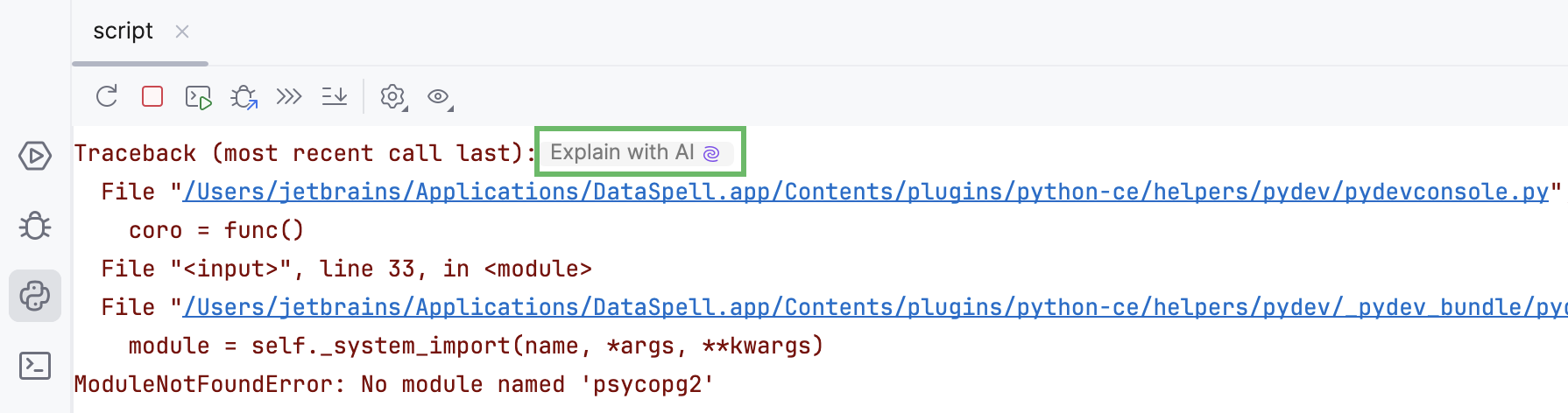Explain with AI option in console Explain with AI option in console