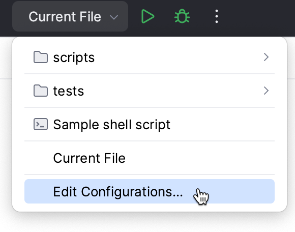 Run/Debug Configurations popup Run/Debug Configurations popup