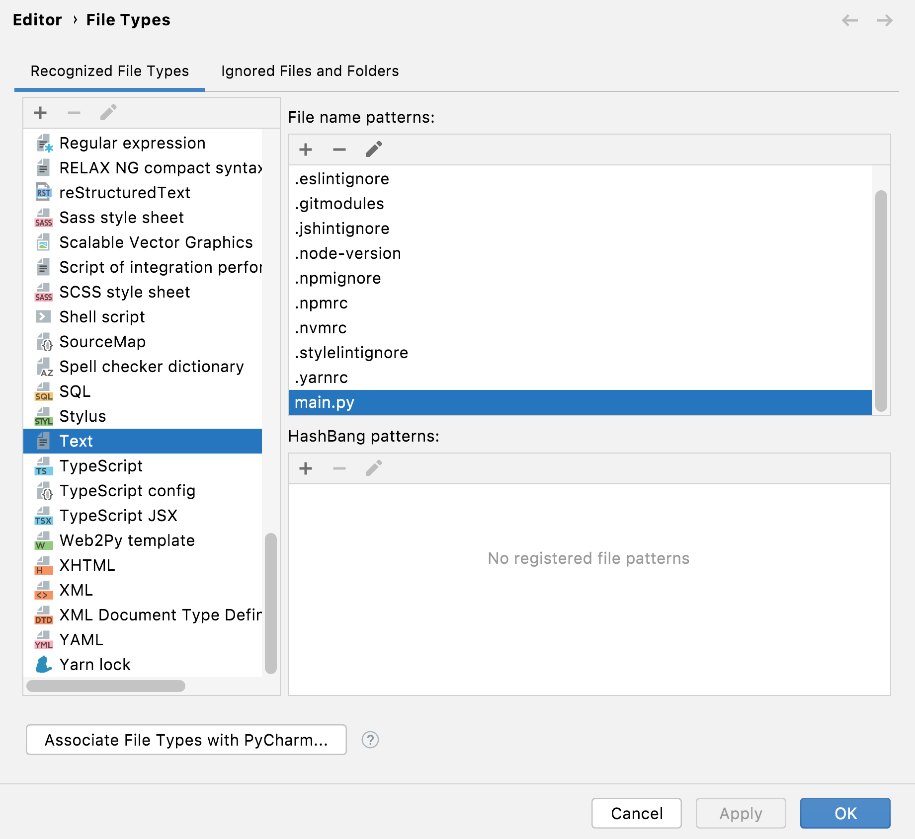 Python file type settings Python file type settings