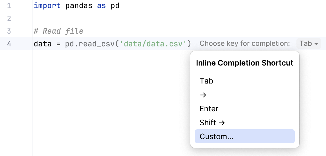 PyCharm: Full Line completion PyCharm: Full Line completion