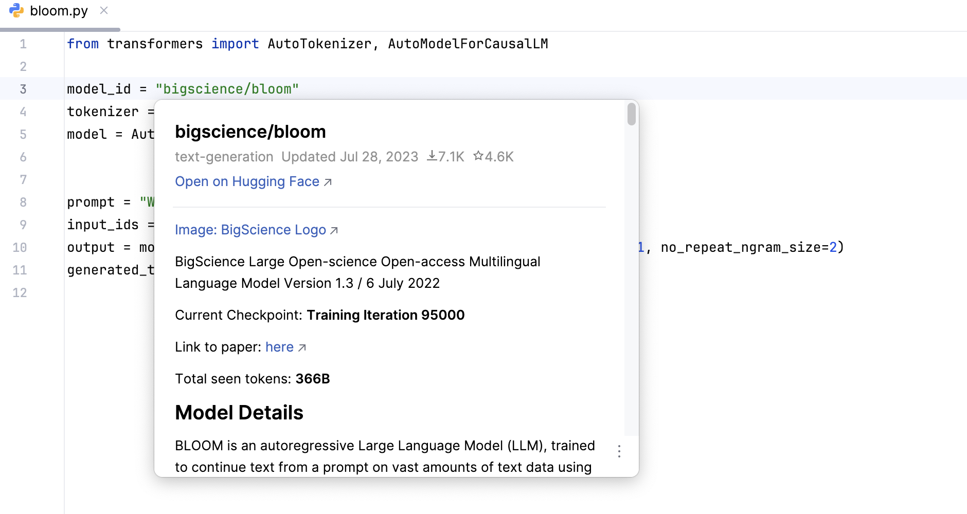 View model or dataset cards in a popup View model or dataset cards in a popup