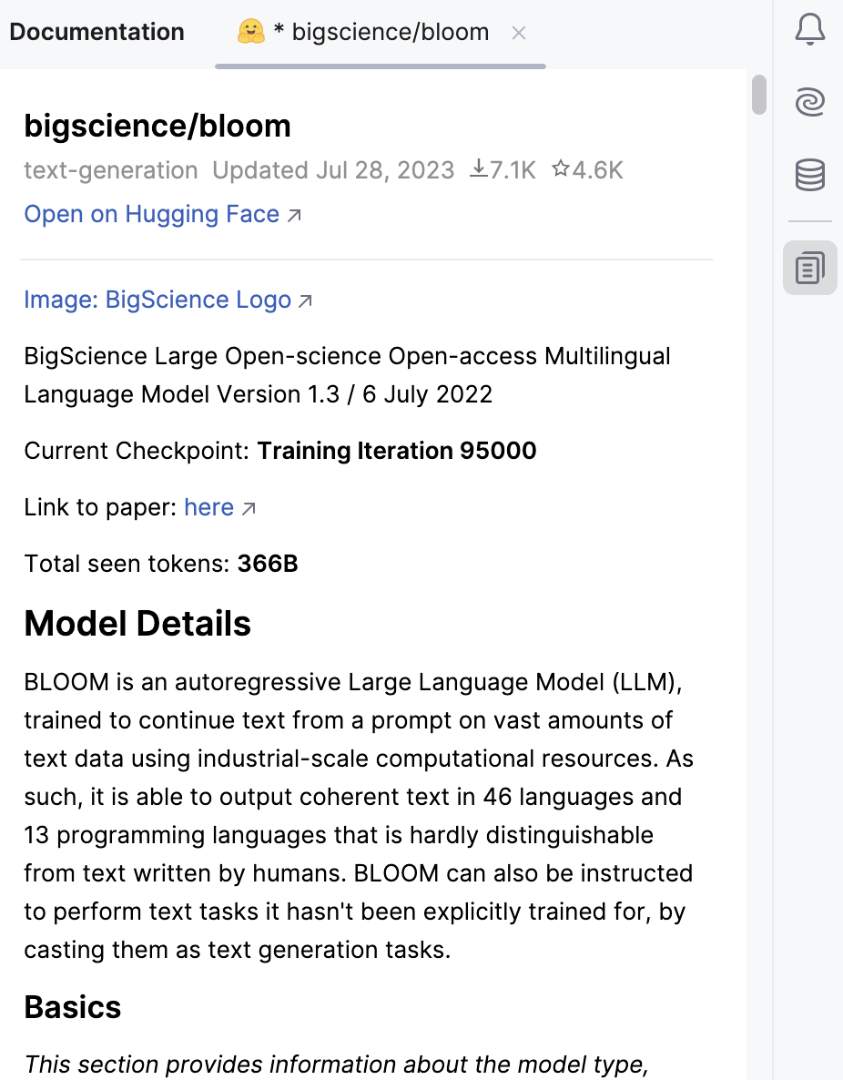 View model or dataset cards in tool window View model or dataset cards in tool window