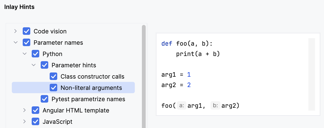 Inlay hints: parameter names Inlay hints: parameter names