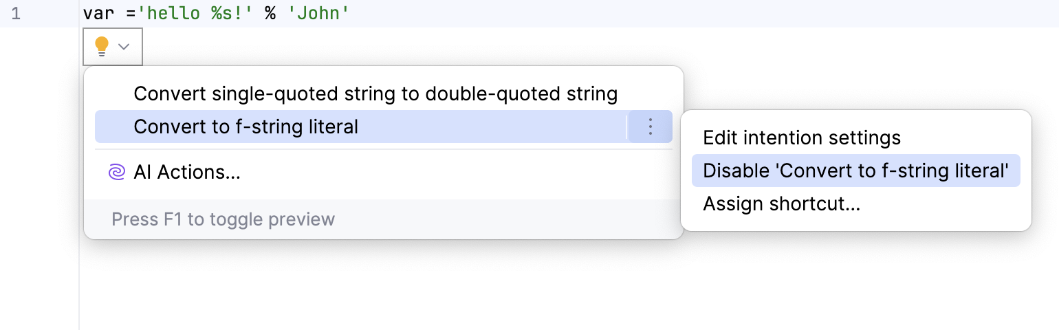 Disable intention action Disable intention action