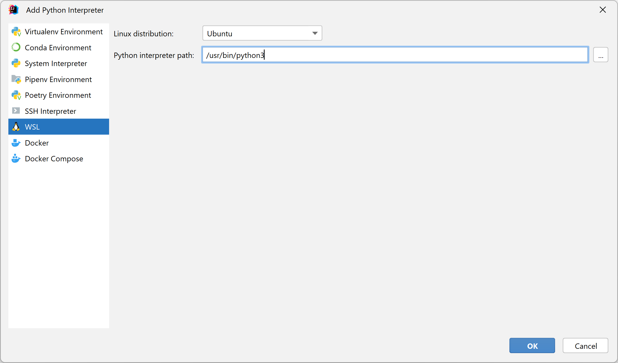 WSL を使用してリモートインタープリターを追加する