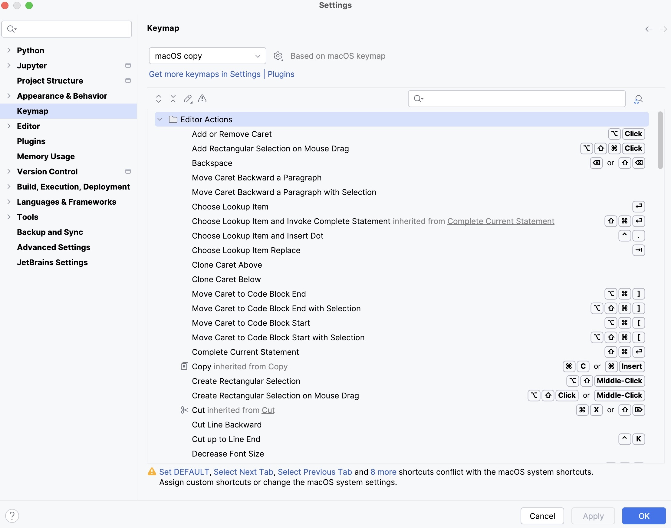 Keymap settings