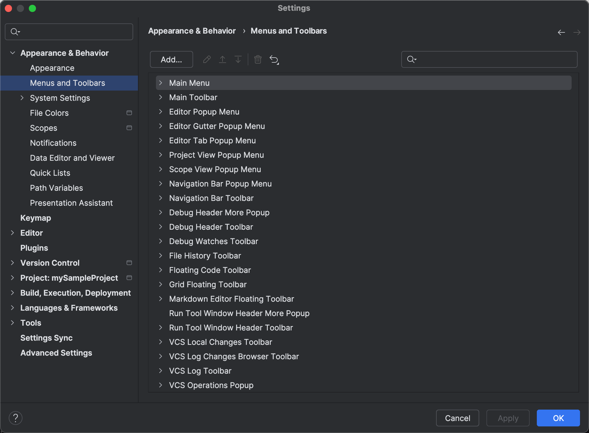 Menus and Toolbars | PyCharm Documentation