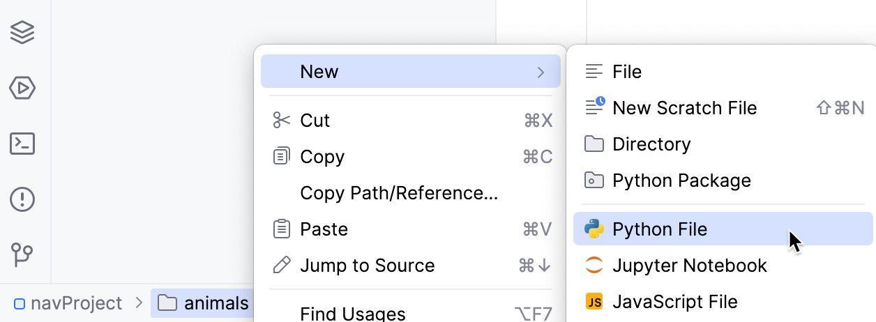 Create a new file using the navigation bar Create a new file using the navigation bar