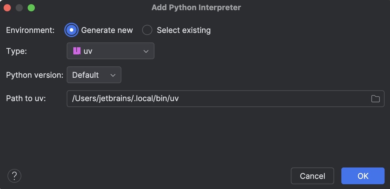 Python Installation In Single Image Configure a uv environment | PyCharm Documentation