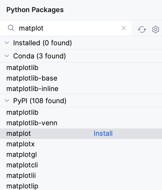 Search for the package in the Python Packages tool window Search for the package in the Python Packages tool window