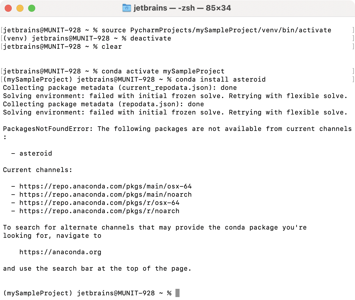 Fail to install a package on a conda environment Fail to install a package on a conda environment