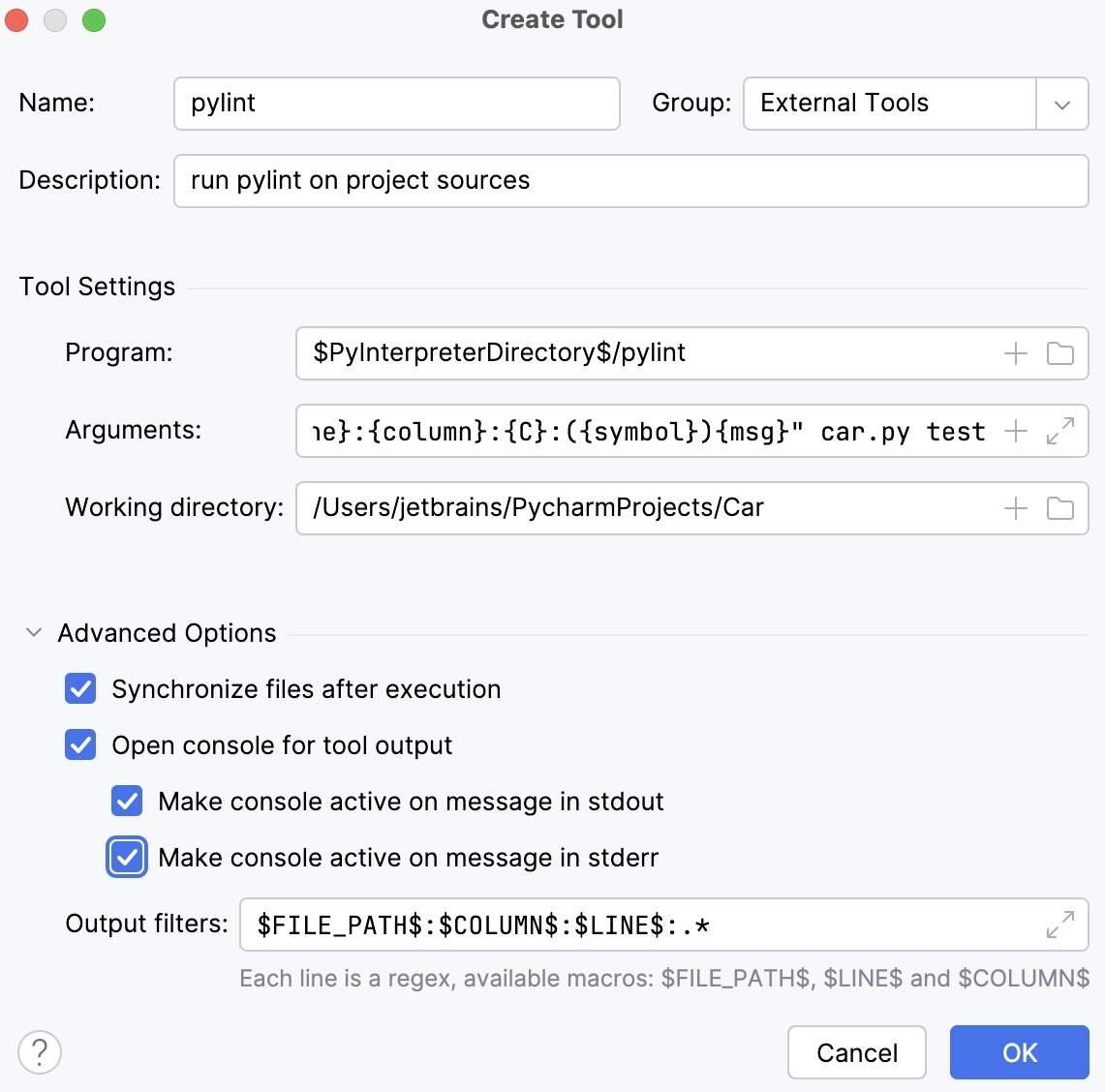 Configure pylint as an external tool Configure pylint as an external tool