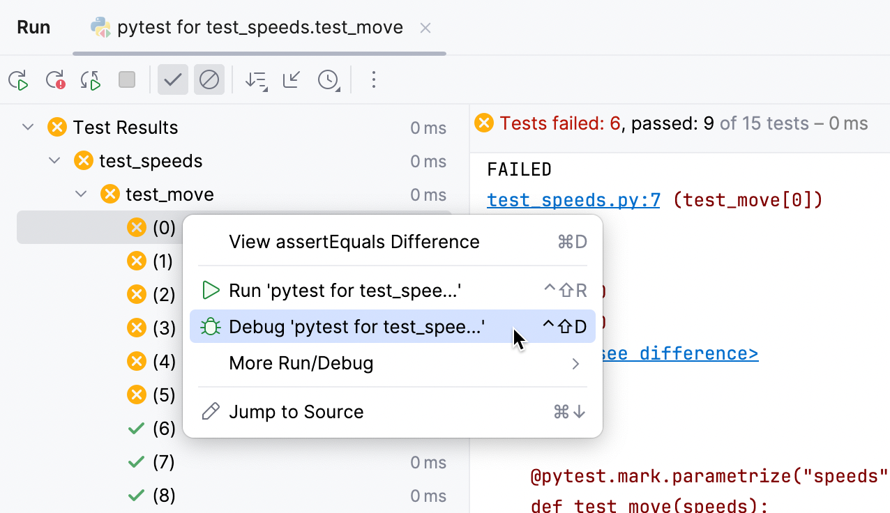 Select a failed test to debug Select a failed test to debug