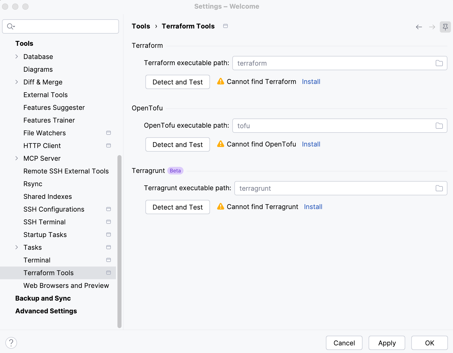 Terraform Tools settings Terraform Tools settings