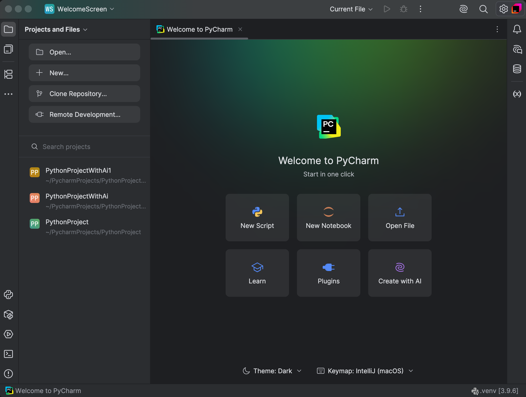 Welcome screen | PyCharm Documentation