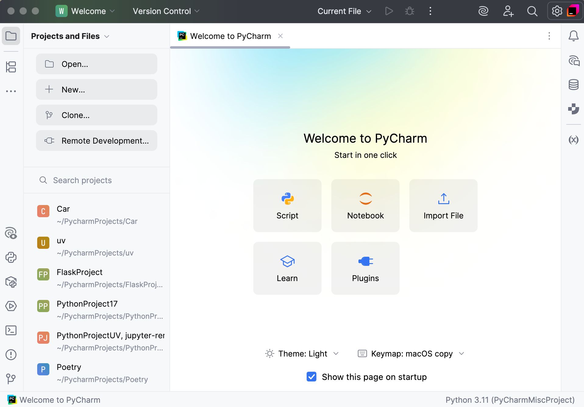 Welcome screen