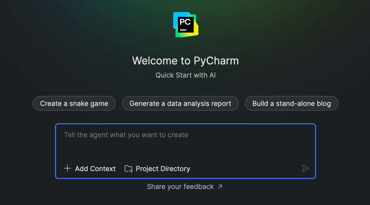 Welcome screen | PyCharm Documentation
